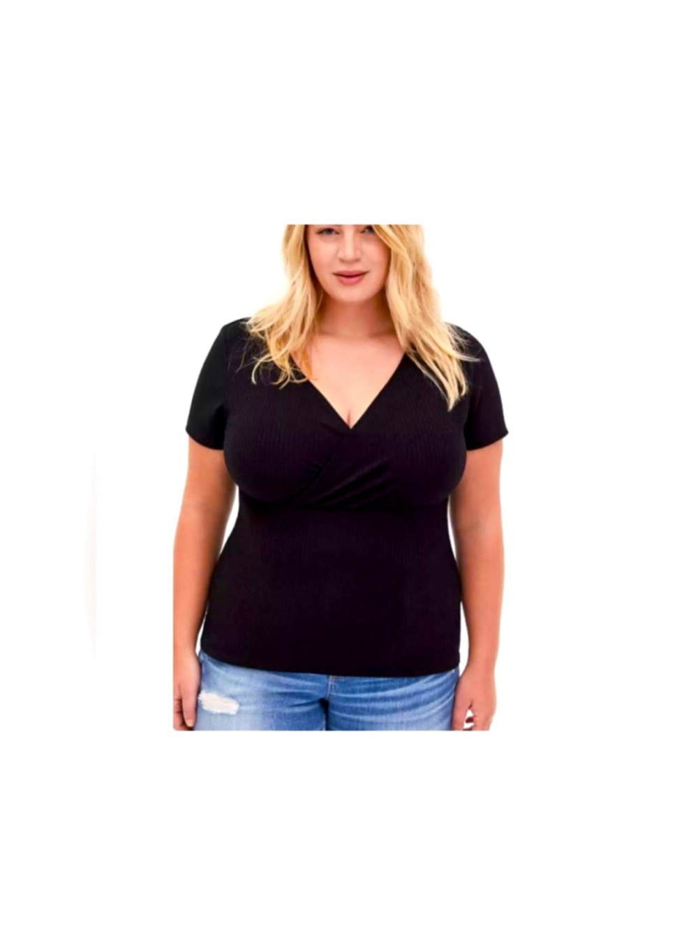 Torrid Short Sleeve Wrap Ribbed Black V-Neck Women's Top size 2X